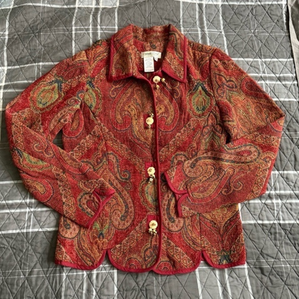 Coldwater Creek Tapestry Paisley Themed Red Women's Jacket EUC XS  Unique Detail
